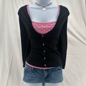 Vintage Y2K Star City Black Rhinestone Button up Cardigan